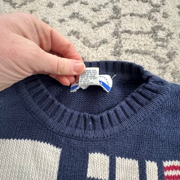 Vtg 90s Jos. A. Bank David Leadbetter Red White Blue Cotton Knit Golf Sweater M - Picture 4 of 7